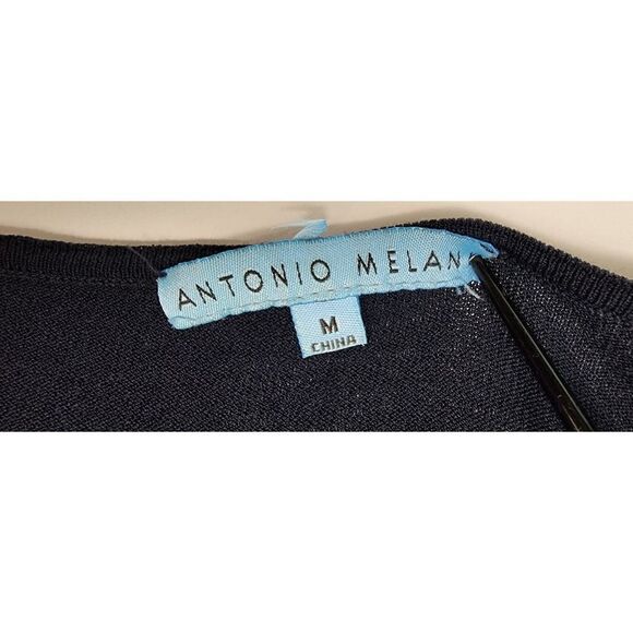 ANTONIO MELANI Navy Blue Round Neck Striped Blouse Cap Sleeve Size M - Picture 5 of 6